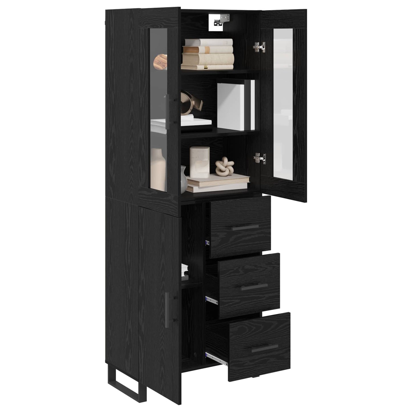 vidaXL Highboard with Drawer 2 pcs Black Oak Engineered Wood and Glass
