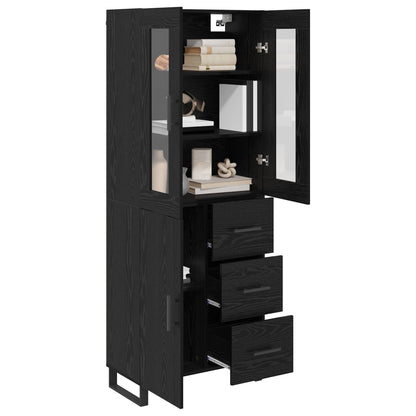 vidaXL Highboard with Drawer 2 pcs Black Oak Engineered Wood and Glass