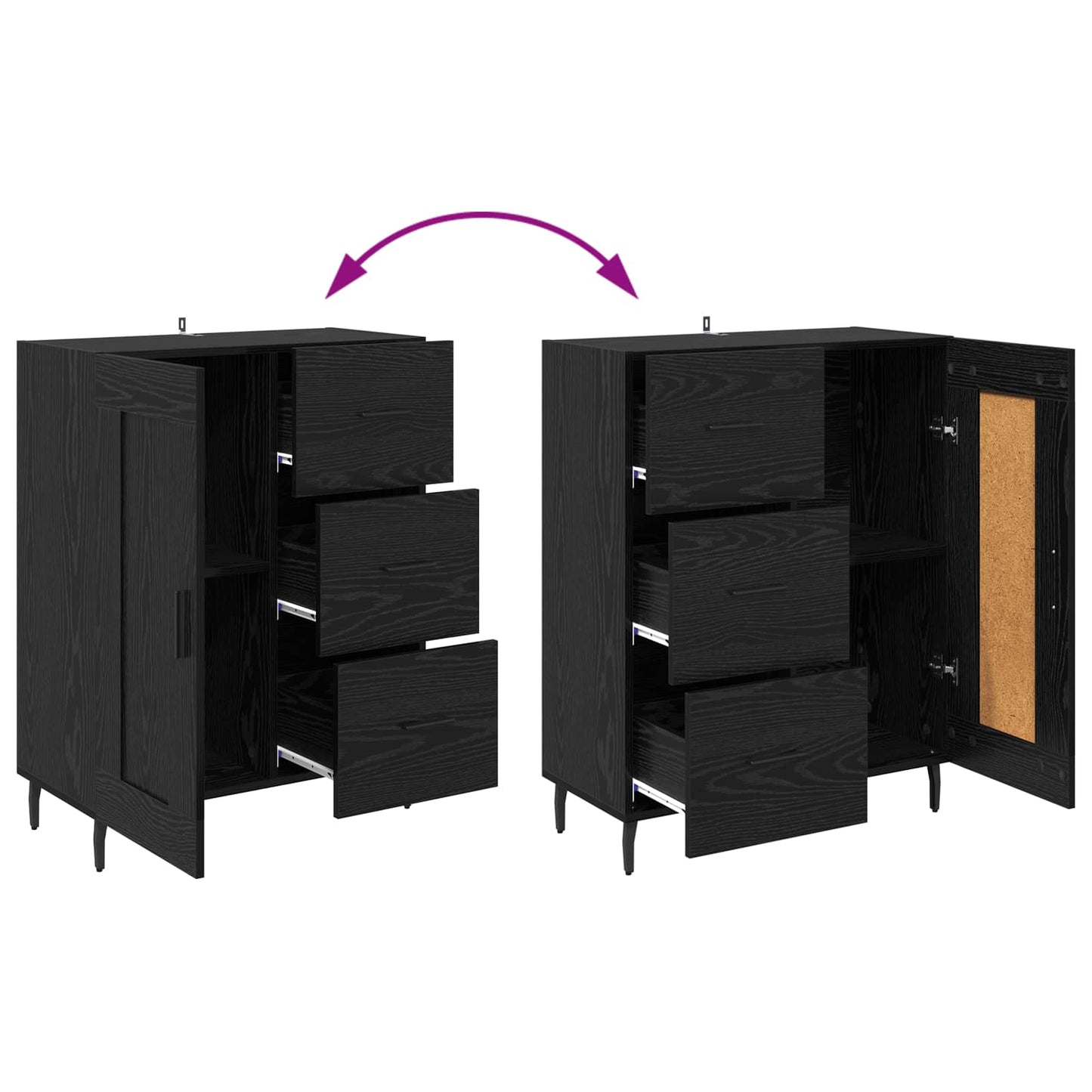 vidaXL Highboard with Drawer 2 pcs Black Oak Engineered Wood