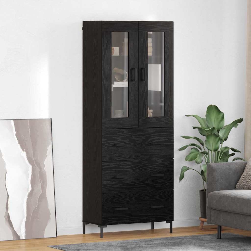vidaXL Highboard with Drawer 2 pcs Black Oak Engineered Wood
