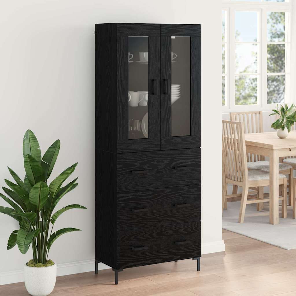 vidaXL Highboard with Drawer 2 pcs Black Oak Engineered Wood