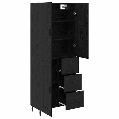 vidaXL Highboard with Drawer 2 pcs Black oak Engineered Wood and Glass