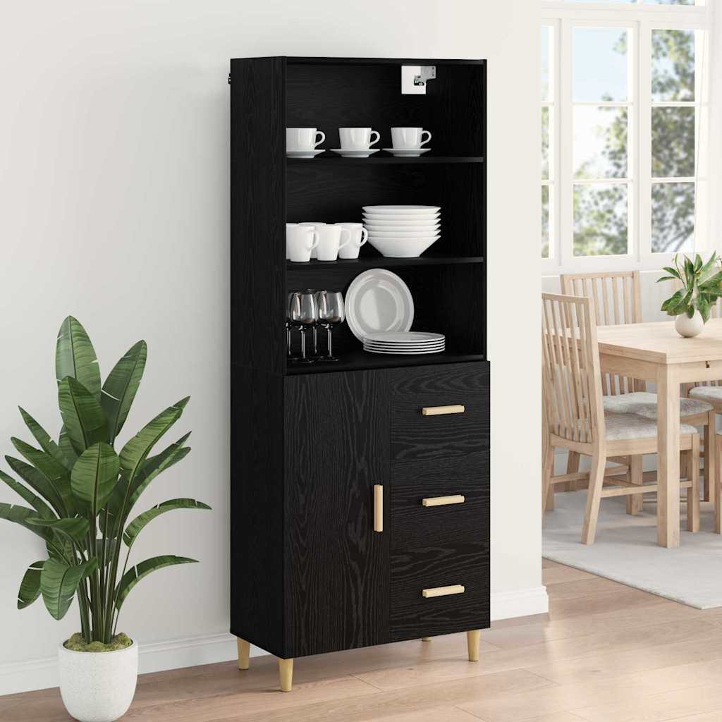 vidaXL Highboard Black Oak 69.5 x 32.5 x 180 cm Engineered Wood