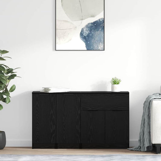 vidaXL Sideboard with Drawer 3 pcs Black oak Engineered Wood