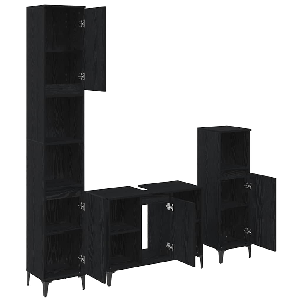 vidaXL Bathroom Furniture Set 3 pcs Black oak Engineered wood