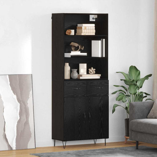 vidaXL Highboard with Drawer 2 pcs Black Oak Engineered Wood