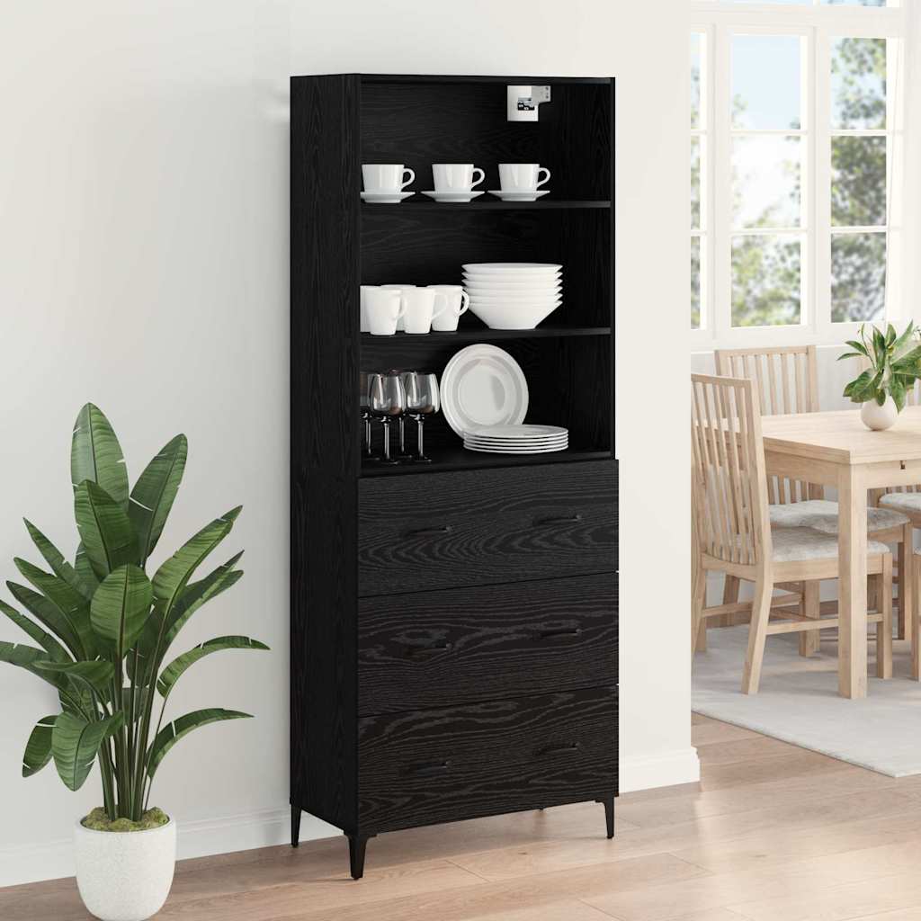 vidaXL Highboard Black Oak 69.5 x 34 x 180 cm Engineered Wood