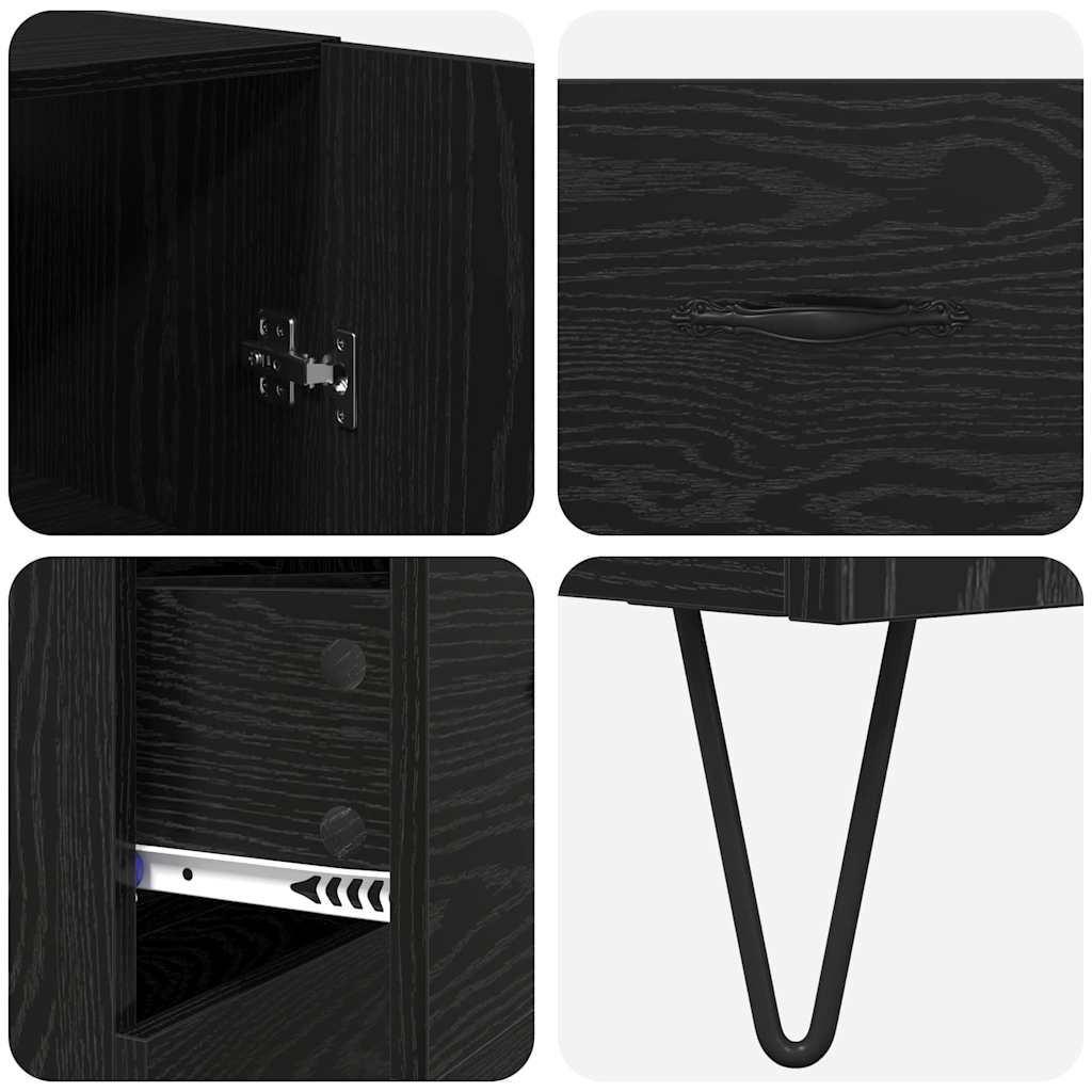 vidaXL Highboard with Drawer 2 pcs Black Oak Engineered Wood and Glass