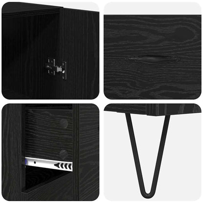 vidaXL Highboard with Drawer 2 pcs Black Oak Engineered Wood and Glass