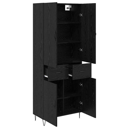 vidaXL Highboard with Drawer 2 pcs Black Oak Engineered Wood and Glass