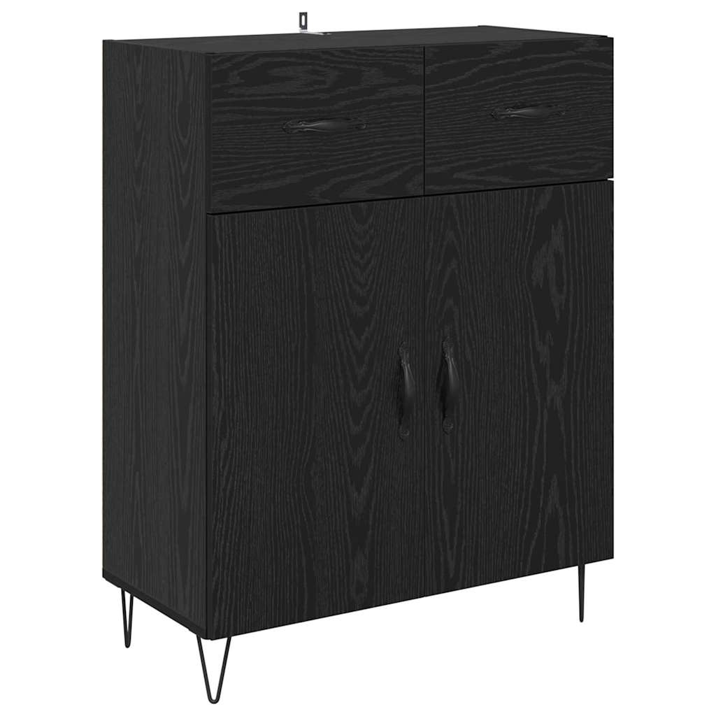 vidaXL Highboard with Drawer 2 pcs Black Oak Engineered Wood and Glass