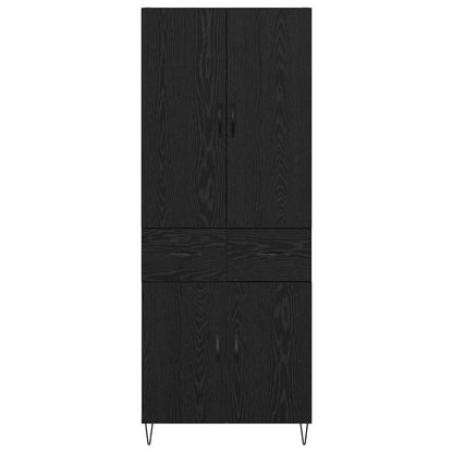 vidaXL Highboard with Drawer 2 pcs Black Oak Engineered Wood and Glass