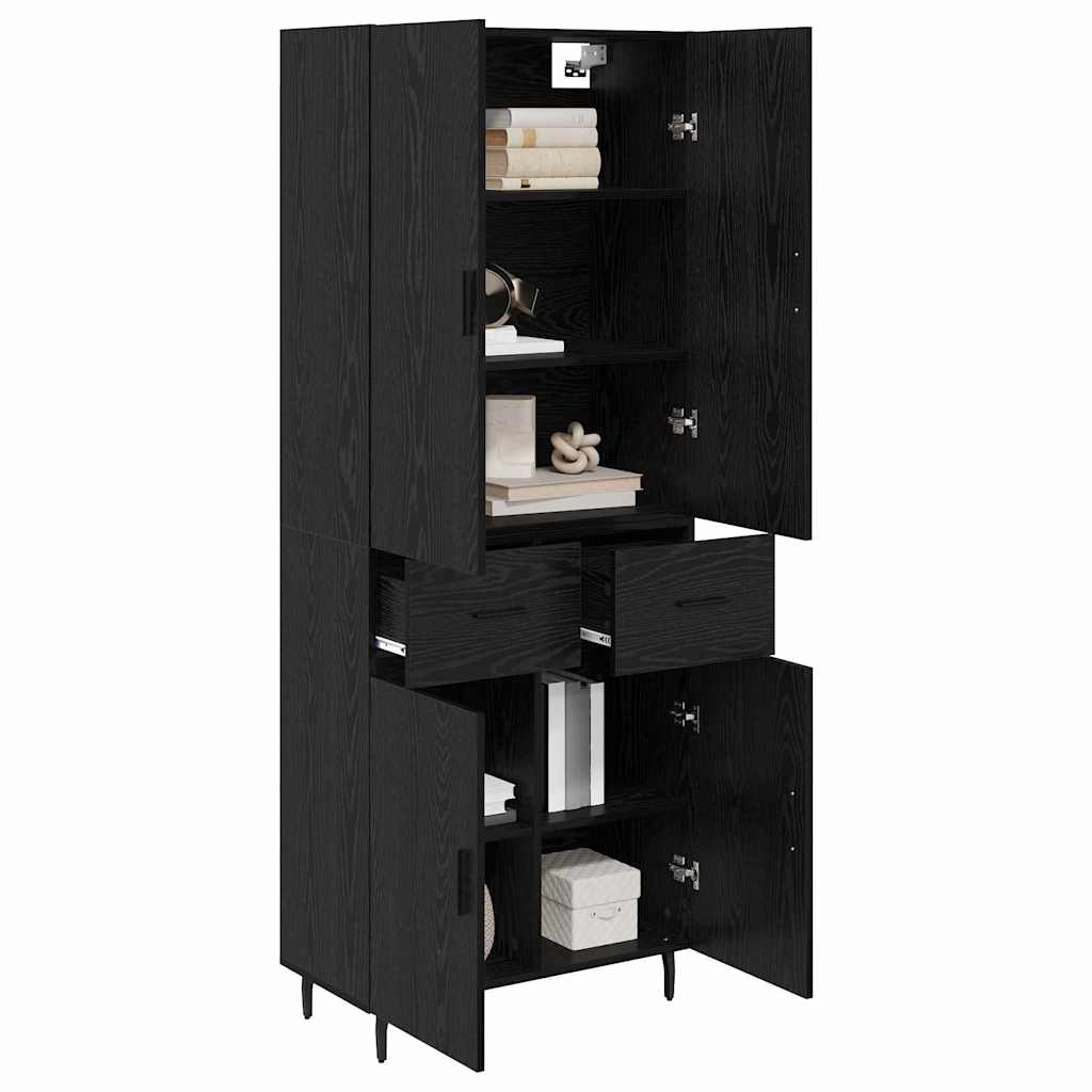 vidaXL Highboard with Drawer 2 pcs Black oak Engineered Wood and Glass