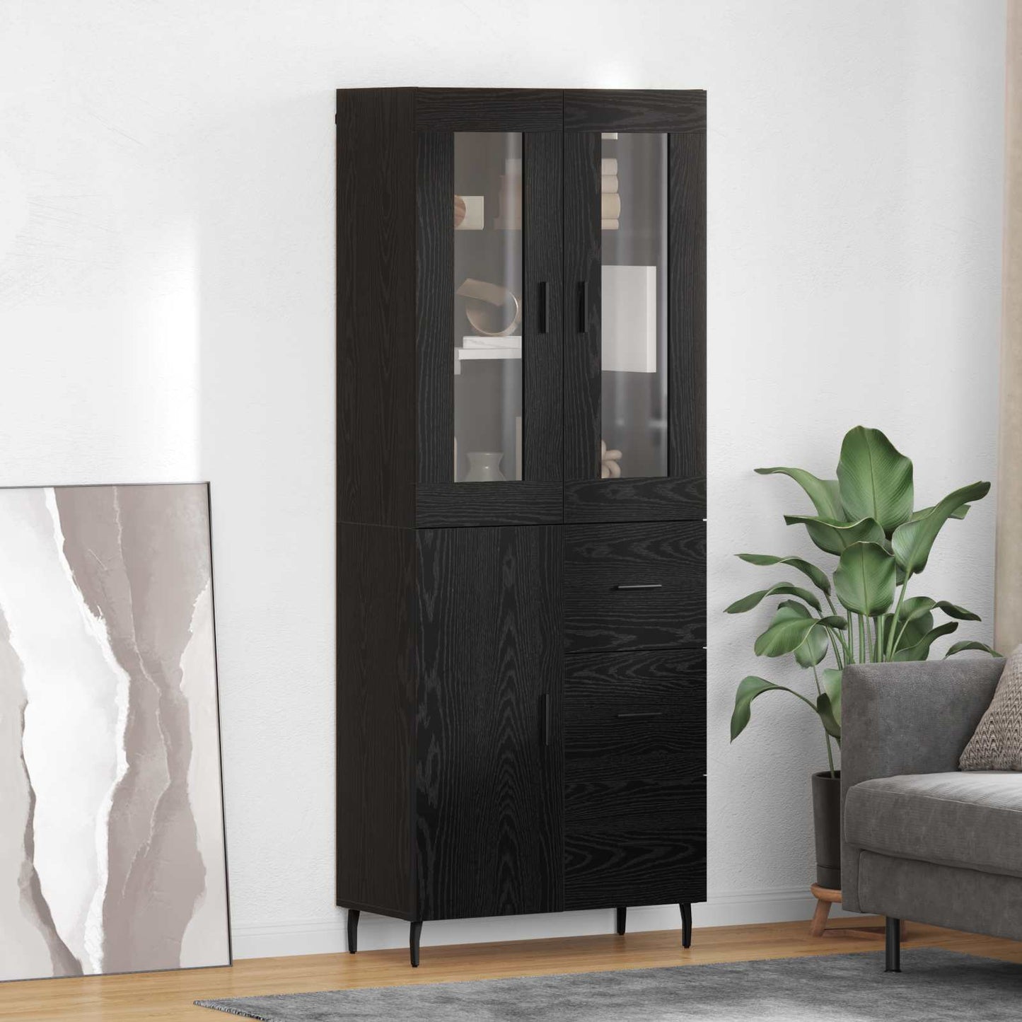 vidaXL Highboard with Drawer 2 pcs Black Oak Engineered Wood