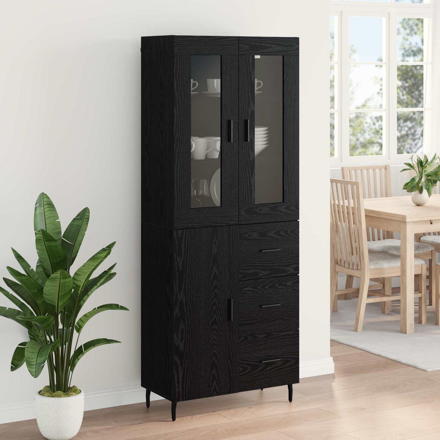 vidaXL Highboard with Drawer 2 pcs Black Oak Engineered Wood