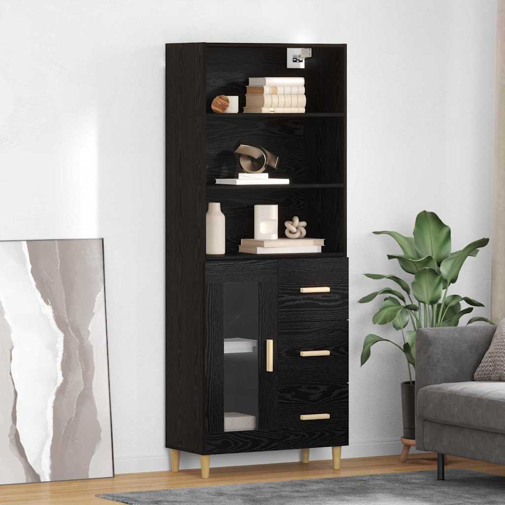vidaXL Highboard Black Oak 69.5 x 32.5 x 180 cm Engineered Wood