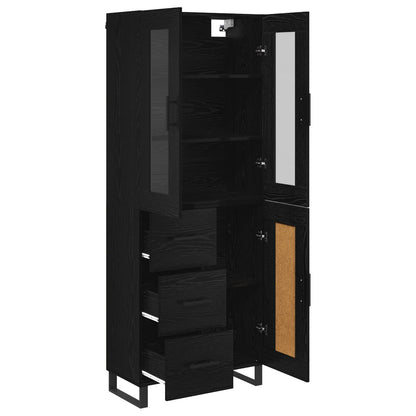 vidaXL Highboard with Drawer 2 pcs Black Oak Engineered Wood and Glass