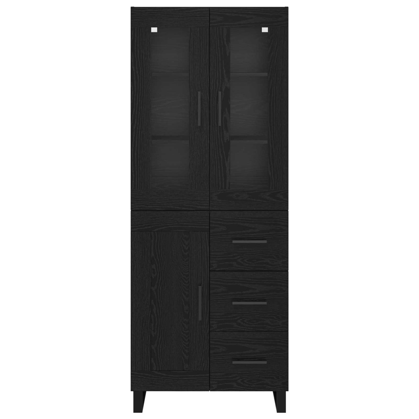 vidaXL Highboard with Drawer 2 pcs Black Oak Engineered Wood and Glass