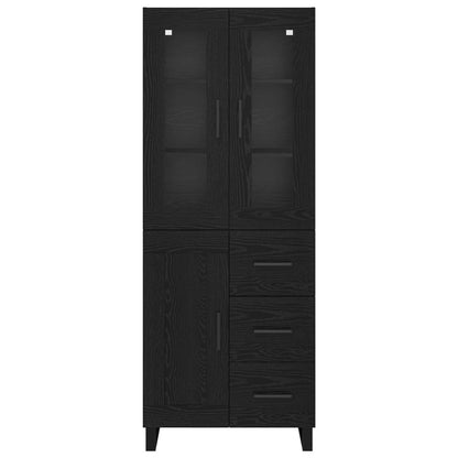 vidaXL Highboard with Drawer 2 pcs Black Oak Engineered Wood and Glass
