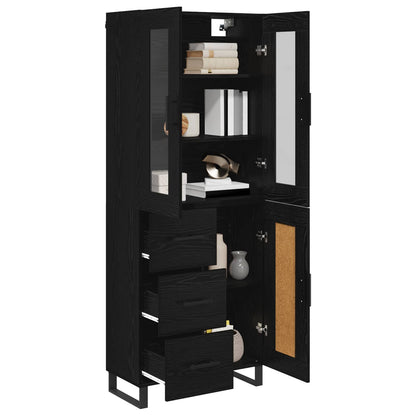 vidaXL Highboard with Drawer 2 pcs Black Oak Engineered Wood and Glass