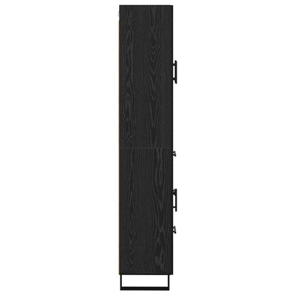 vidaXL Highboard with Drawer 2 pcs Black Oak Engineered Wood and Glass