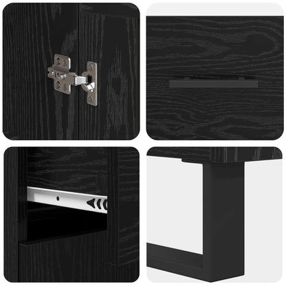 vidaXL Highboard with Drawer 2 pcs Black Oak Engineered Wood and Glass