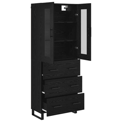 vidaXL Highboard with Drawer 2 pcs Black Oak Engineered Wood and Glass