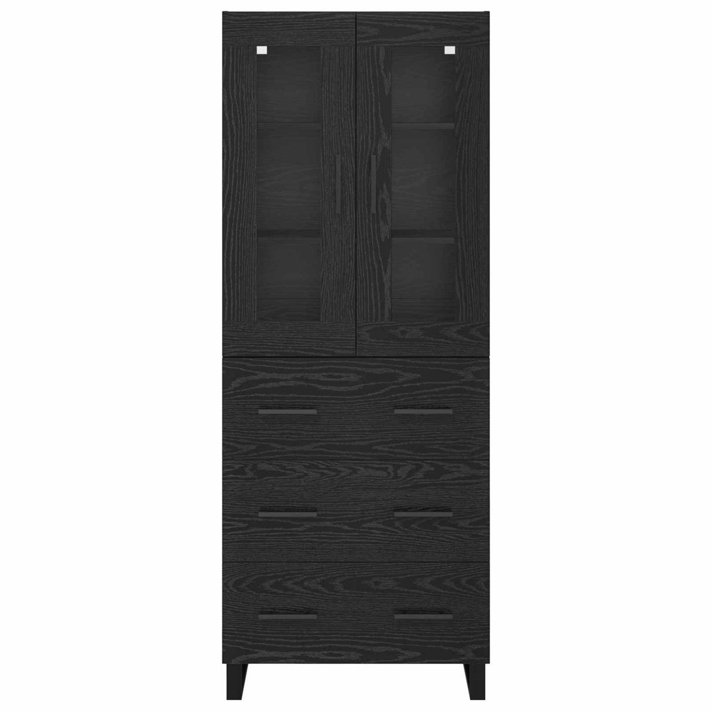 vidaXL Highboard with Drawer 2 pcs Black Oak Engineered Wood and Glass