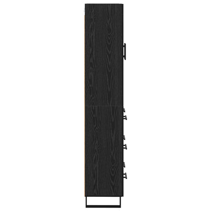 vidaXL Highboard with Drawer 2 pcs Black Oak Engineered Wood and Glass