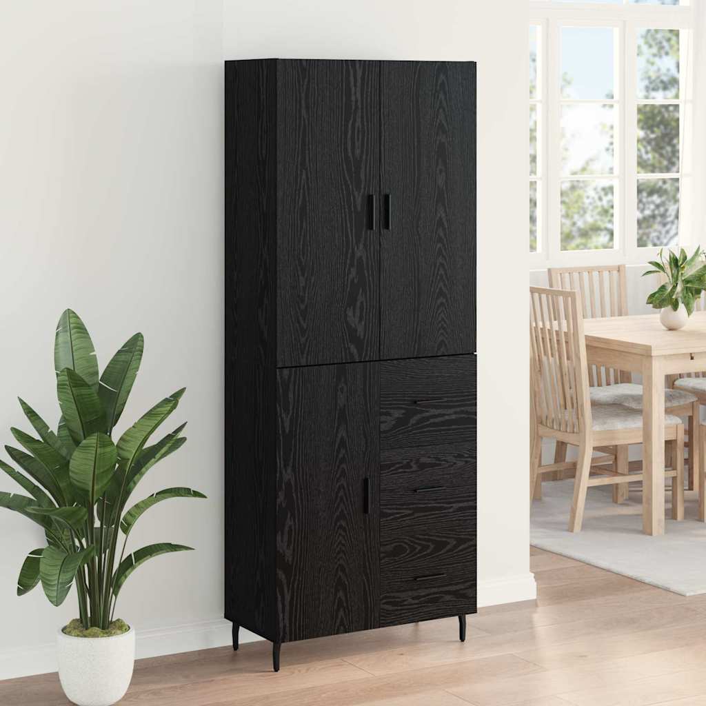 vidaXL Highboard with Drawer 2 pcs Black oak Engineered Wood and Glass