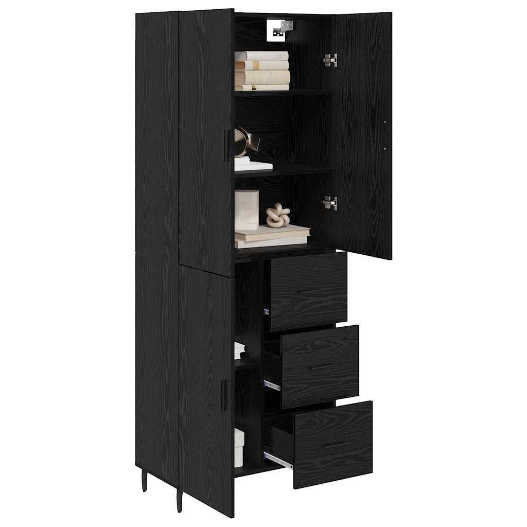 vidaXL Highboard with Drawer 2 pcs Black oak Engineered Wood and Glass