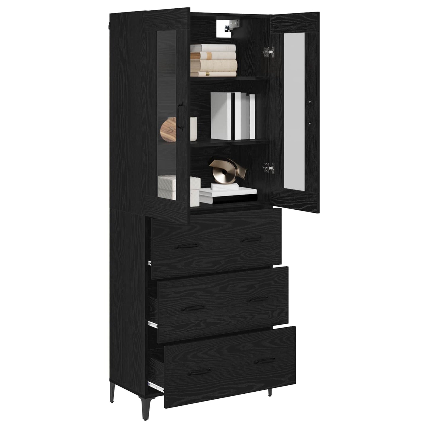 vidaXL Highboard Black Oak 69.5 x 34 x 180 cm Engineered Wood