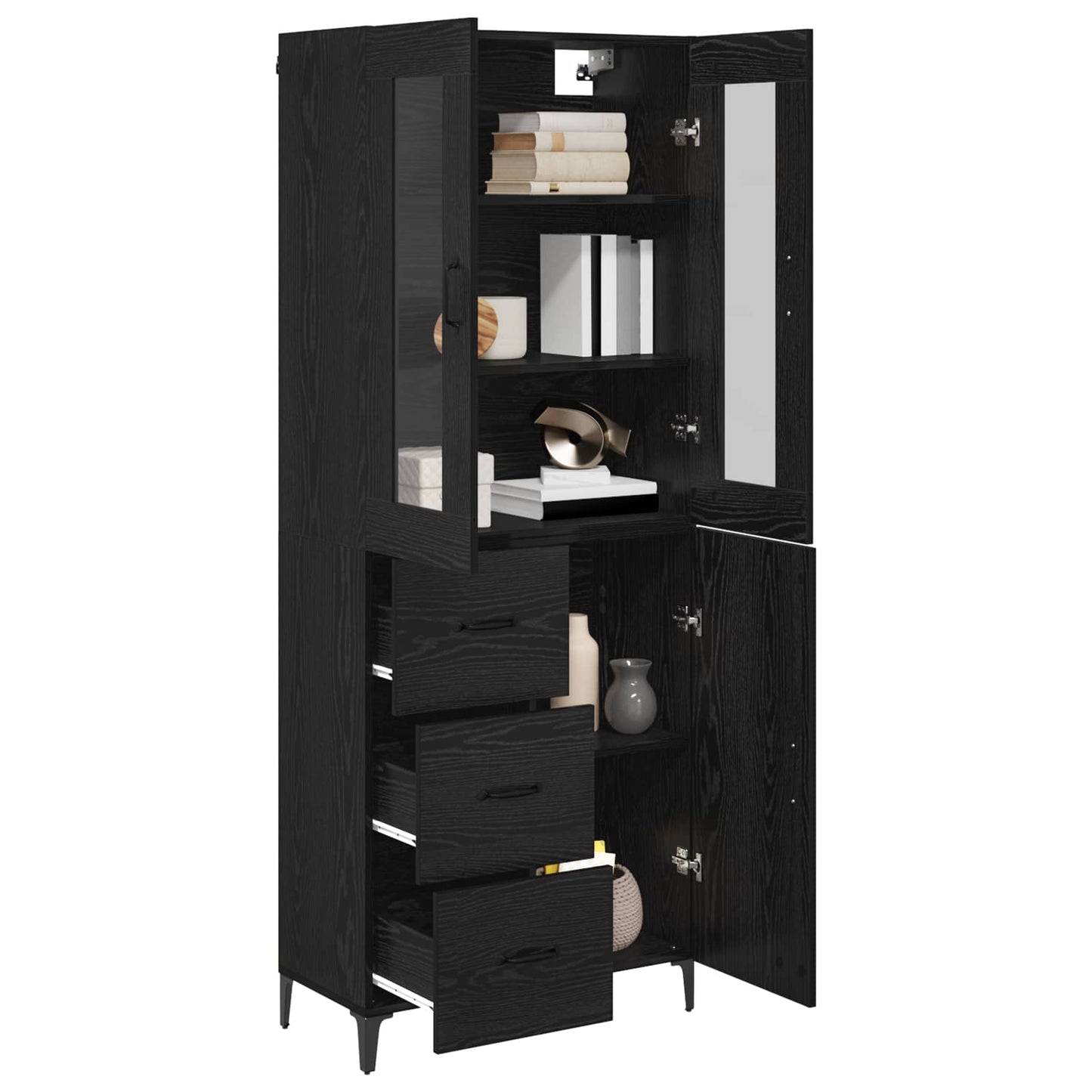 vidaXL Highboard Black Oak 69.5 x 34 x 180 cm Engineered Wood