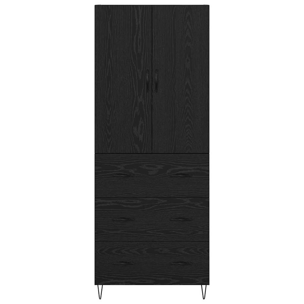 vidaXL Highboard with Drawer 2 pcs Black Oak Engineered Wood and Glass
