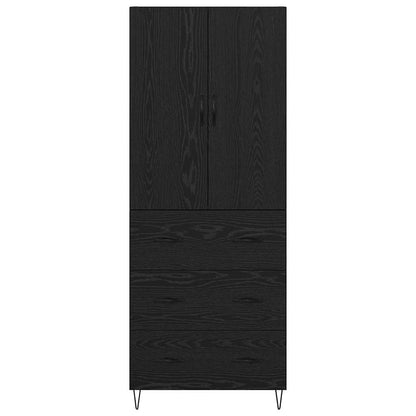 vidaXL Highboard with Drawer 2 pcs Black Oak Engineered Wood and Glass