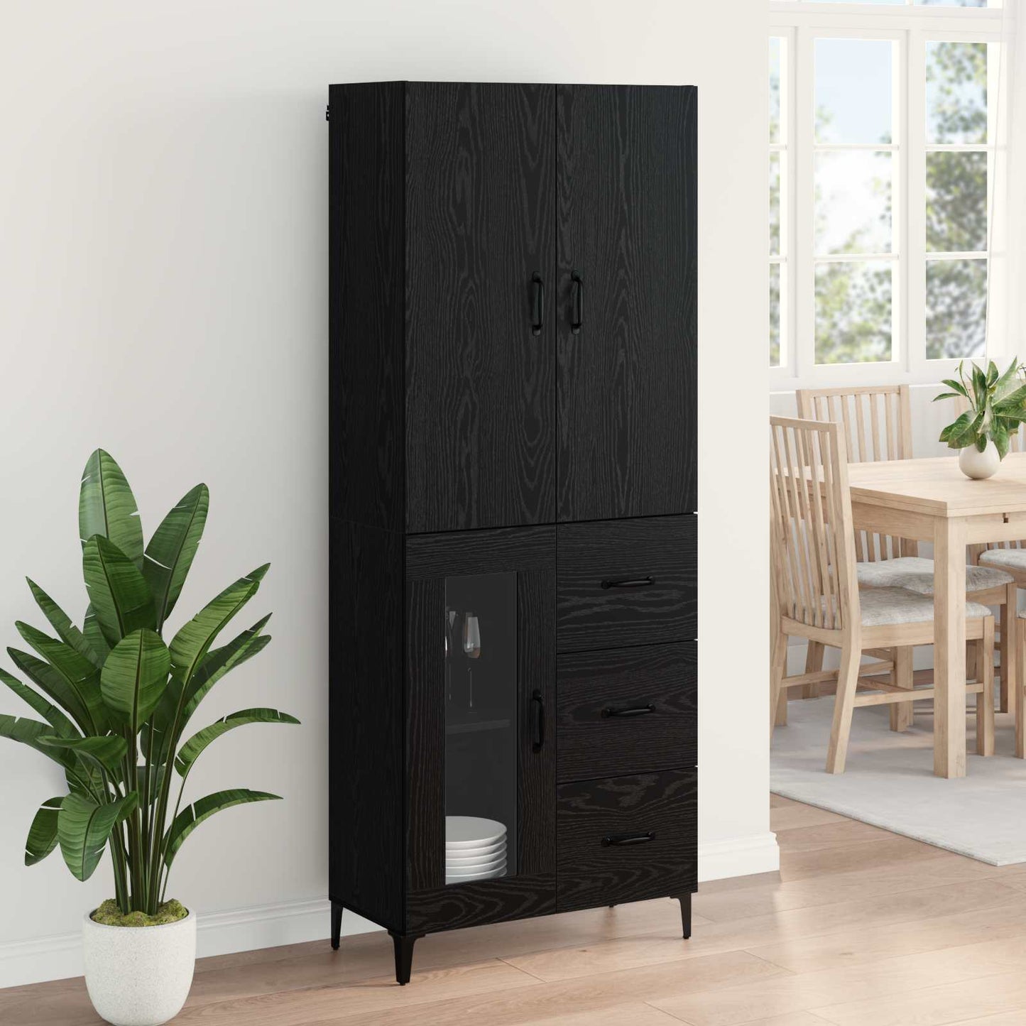 vidaXL Highboard Black Oak 69.5 x 34 x 180 cm Engineered Wood