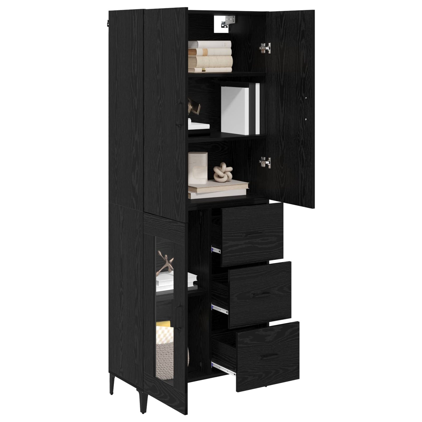 vidaXL Highboard Black Oak 69.5 x 34 x 180 cm Engineered Wood