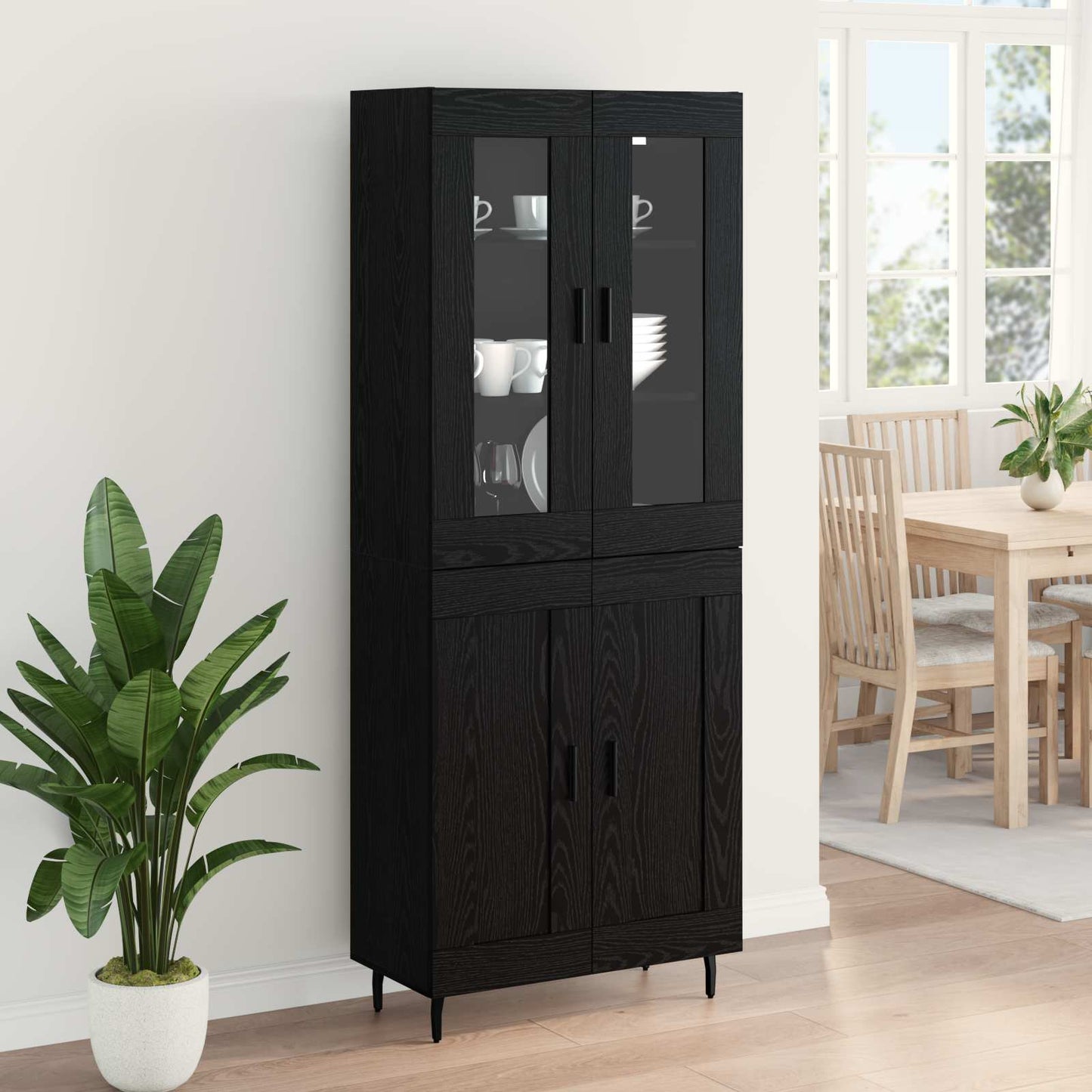 vidaXL Highboard 2 pcs Black Oak Engineered Wood