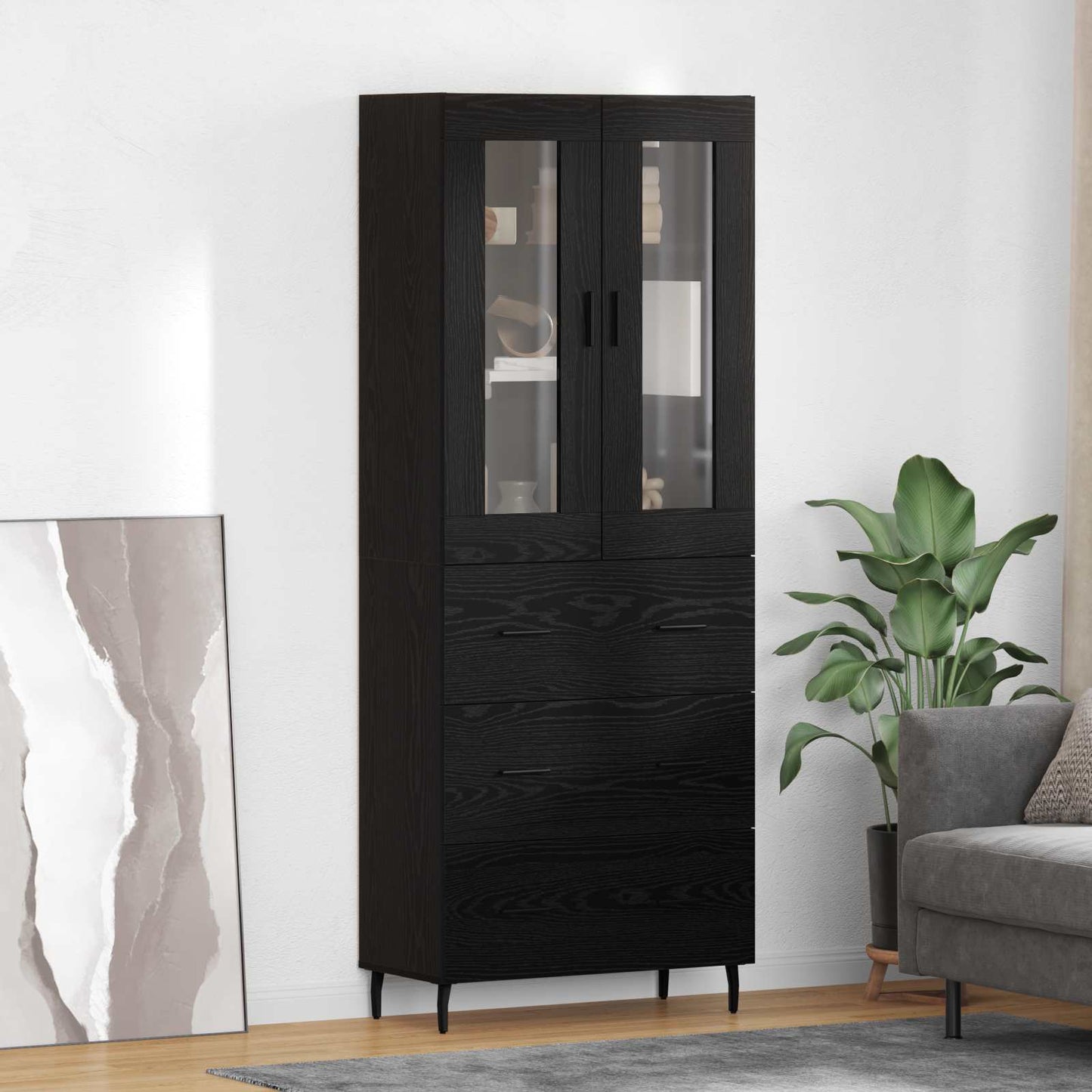 vidaXL Highboard with Drawer 2 pcs Black Oak Engineered Wood