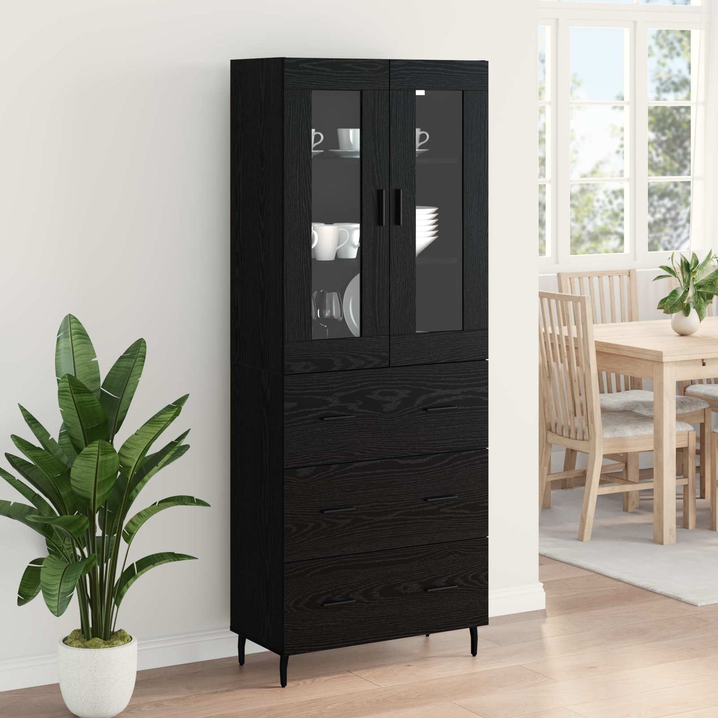 vidaXL Highboard with Drawer 2 pcs Black Oak Engineered Wood