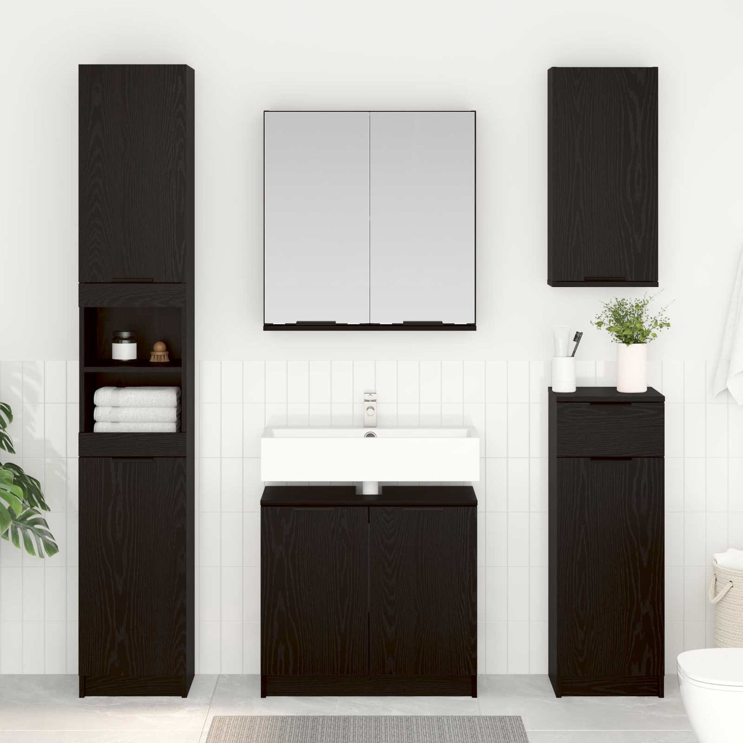 vidaXL Bathroom Furniture Set 4 pcs Black Oak Engineered Wood