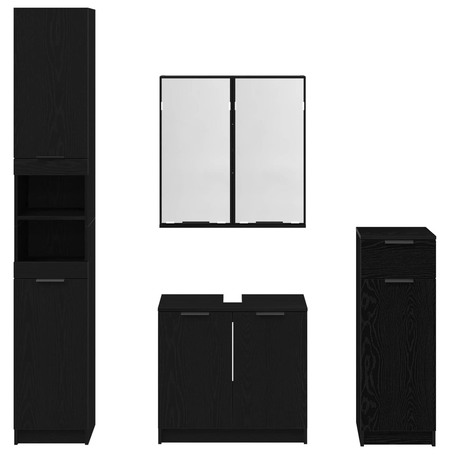 vidaXL Bathroom Furniture Set 4 pcs Black Oak Engineered Wood