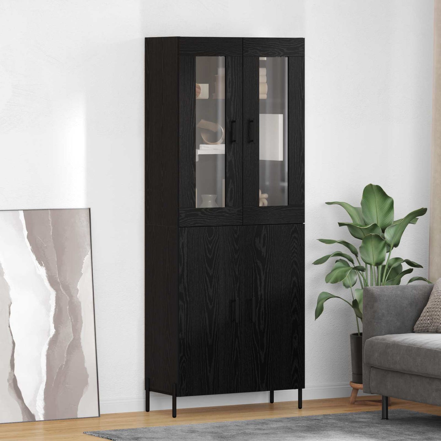 vidaXL Highboard Black Oak 69.5 x 34 x 180 cm Engineered Wood