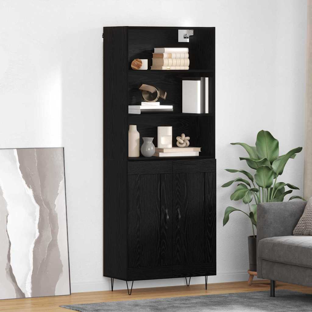 vidaXL Highboard with Drawer 2 pcs Black Oak Engineered Wood