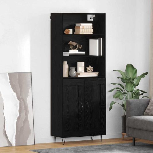 vidaXL Highboard with Drawer 2 pcs Black Oak Engineered Wood