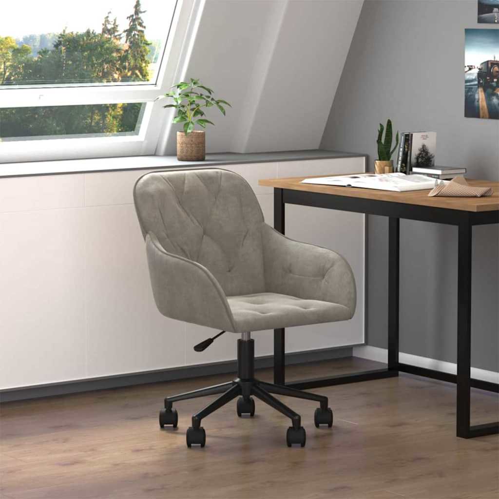 vidaXL Office Chair with Wheel Light Grey 56 x 61.5 x 72 cm Velvet
