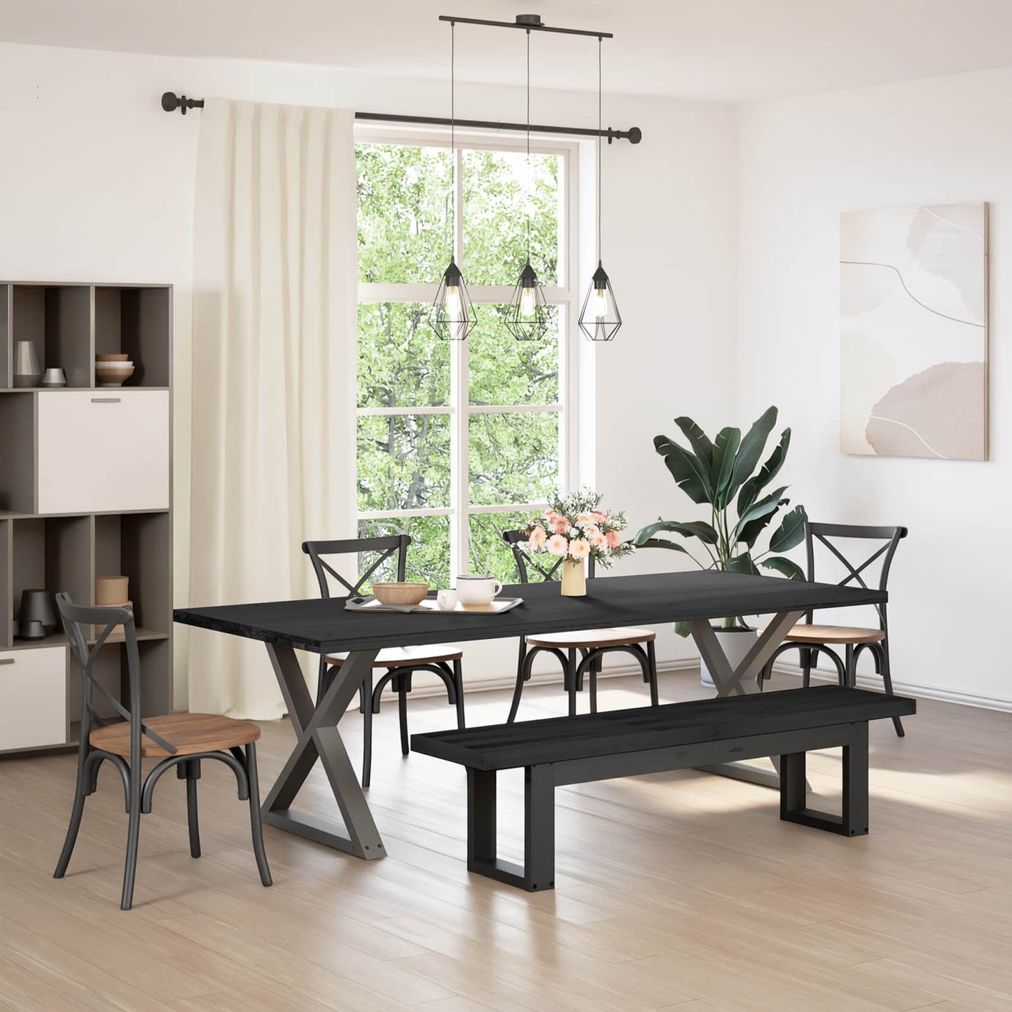 vidaXL Dining Bench NOAIN 160 x 41 x 45 cm Solid Pine Wood Black