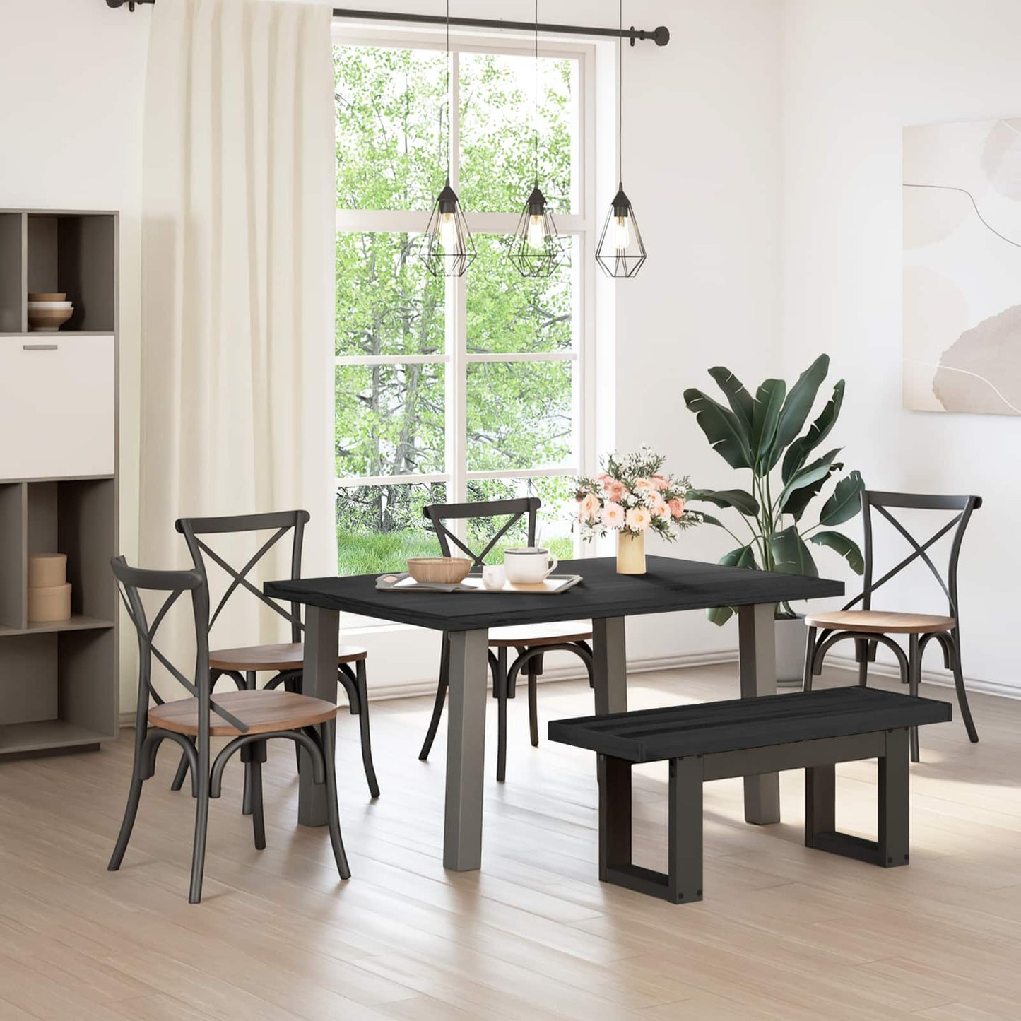 vidaXL Dining Bench NOAIN 120 x 41 x 45 cm Solid Pine Wood Black