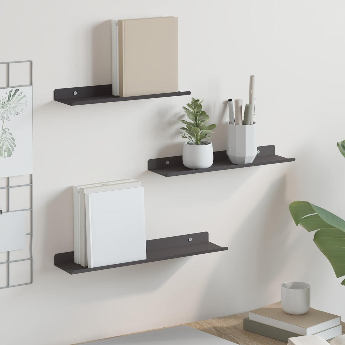 vidaXL Floating Shelf 3 pcs Black 40 x 9 x 2.5 cm Steel