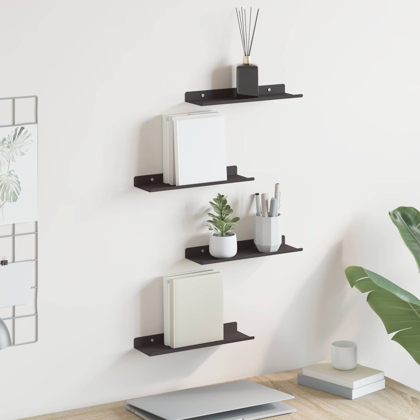 vidaXL Floating Shelf 4 pcs Black 30 x 9 x 2.5 cm Steel